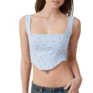 NWT Cotton On Claudia Tie Back Corset Tank Blue Floral Size M